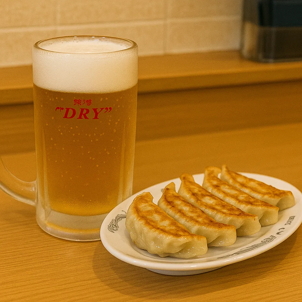 日高屋のビールと餃子